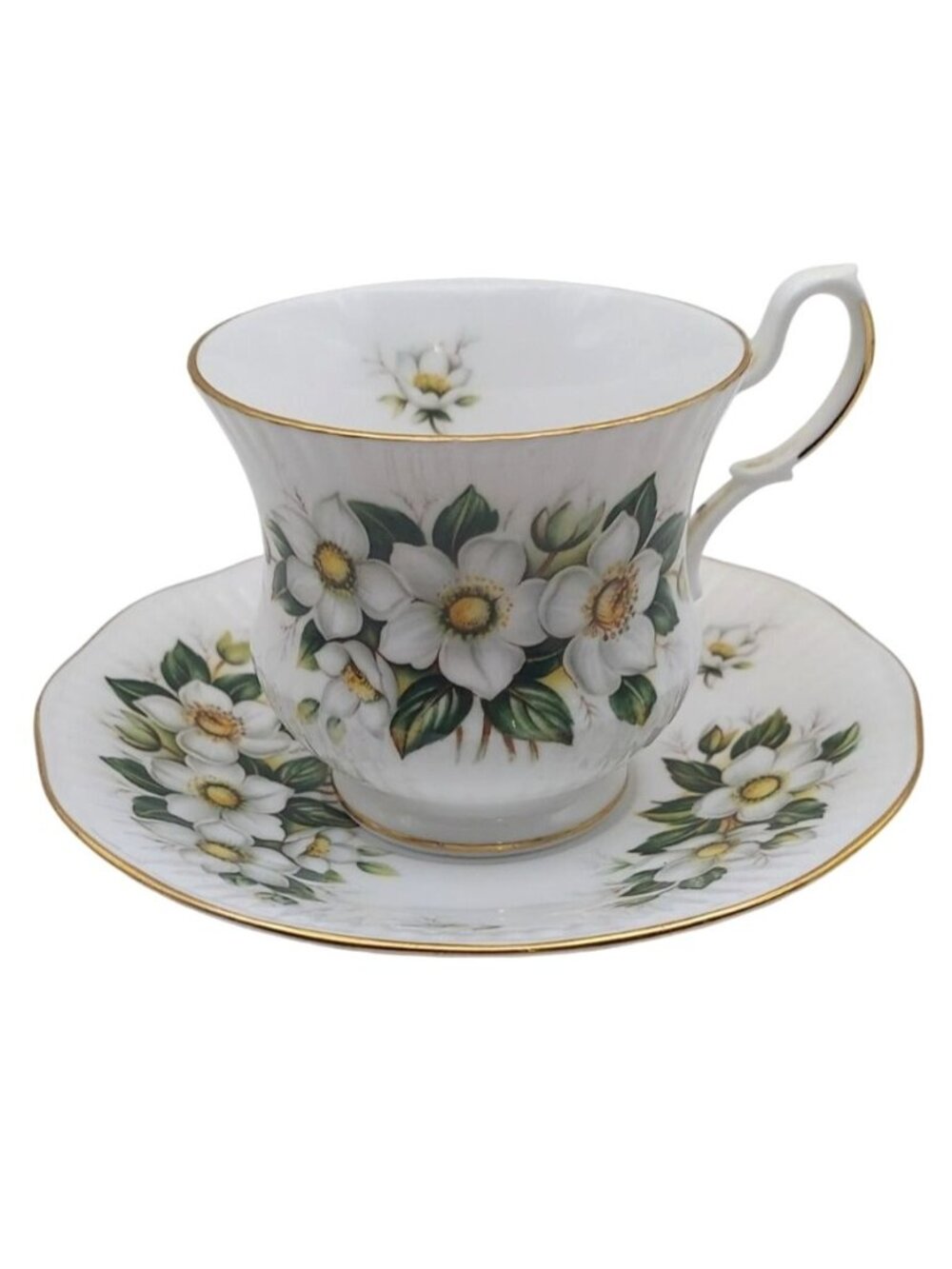 Royal Dover Teacup Saucer Set Bone China Dogwood Floral Ribbed England Vintage